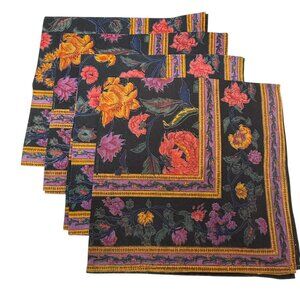 Bloomingdale's Black Floral Napkins Set of 4 Cotton India Print